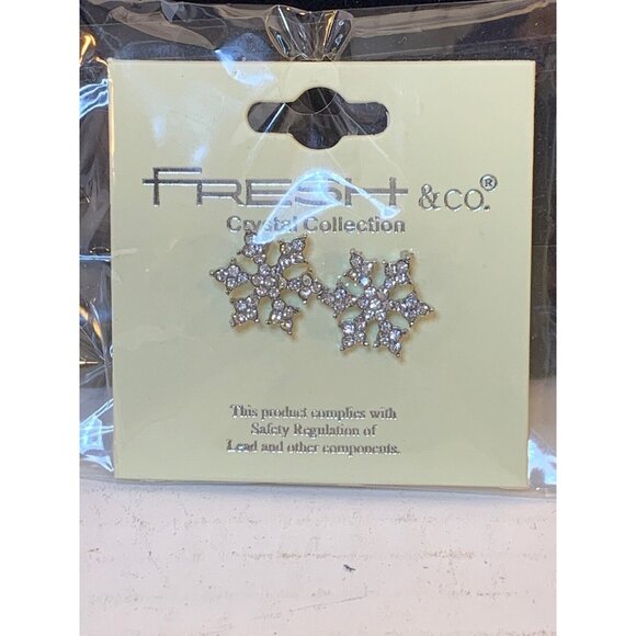 New Fresh And Co Silver Tone And Clear Rhinestone Snow Flake Pierced Earrings (8 - Picture 1 of 2